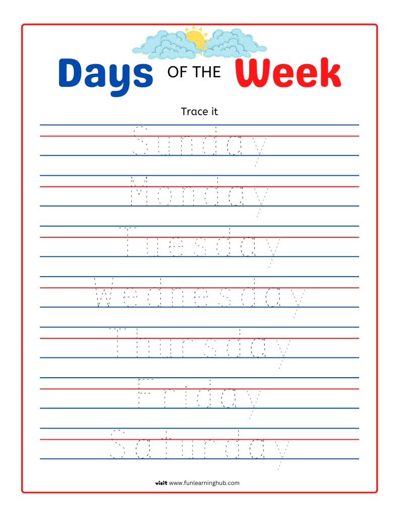 Days of the Week tracing