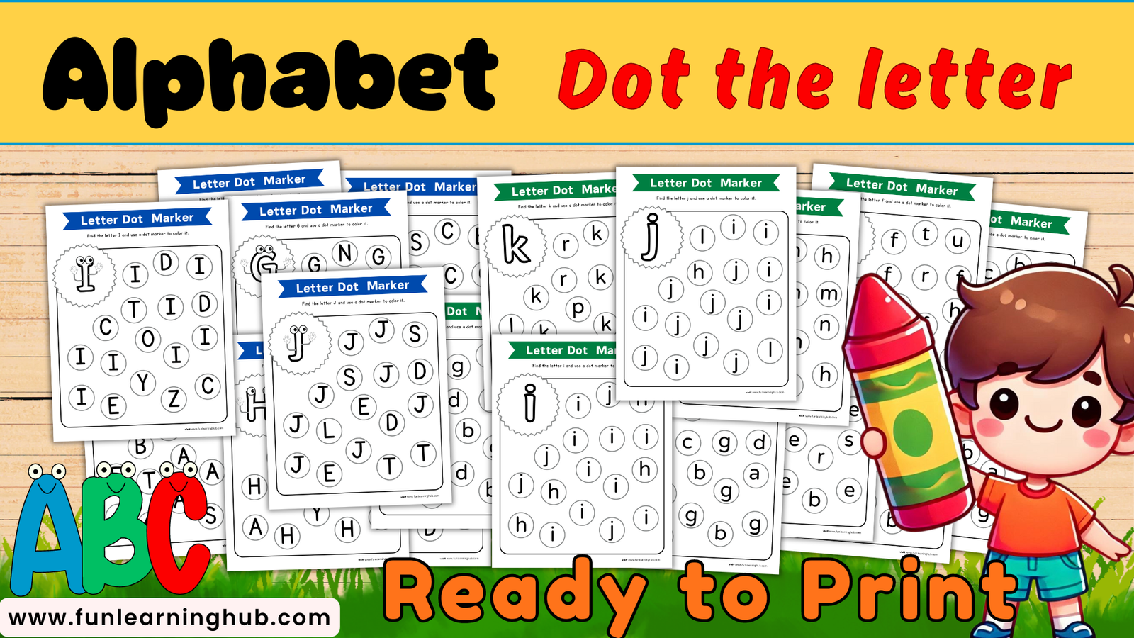 Alphabet Dot maker - a group of letters worksheets on a page