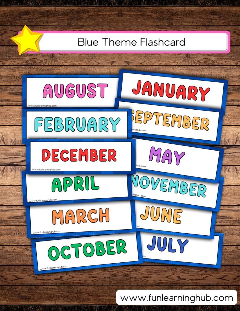 Free Printable Months of the Year Flashcards 3 Blue Theme Months of the Year Flashcards