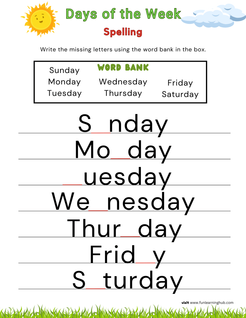 Days of the Week Spelling