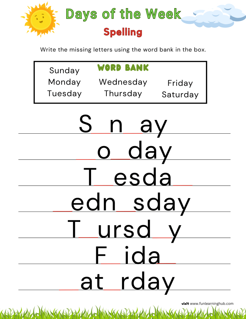 Days of the Week Spelling