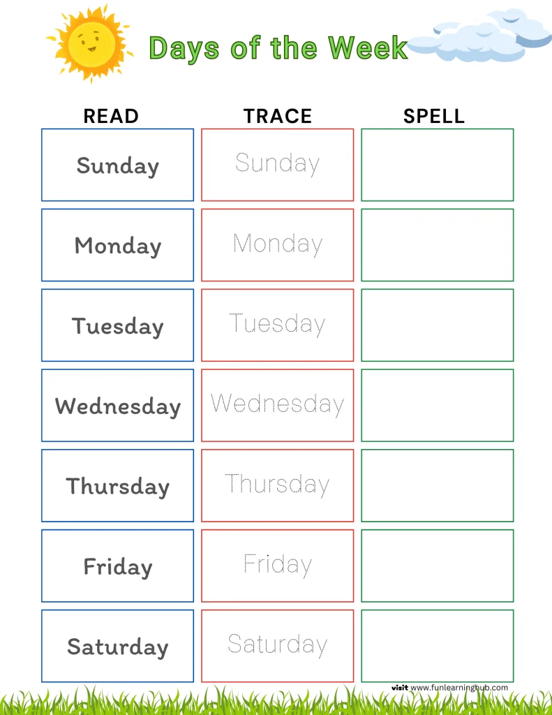 Days of the Week tracing