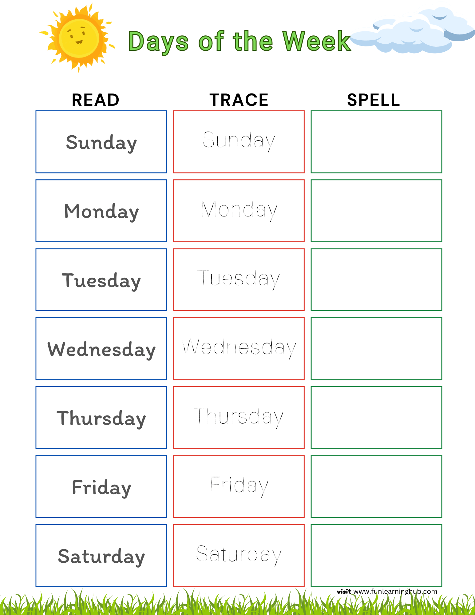 Days of the Week Tracing - Fun Learning Hub