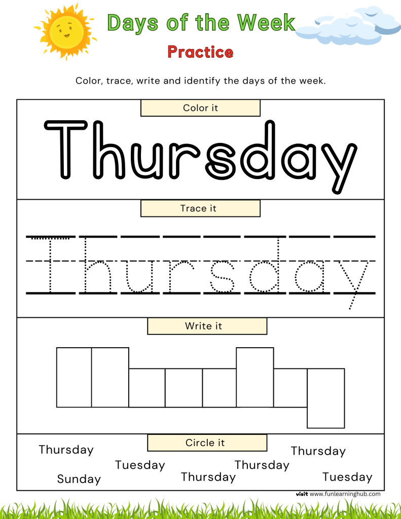 Days of the Week tracing