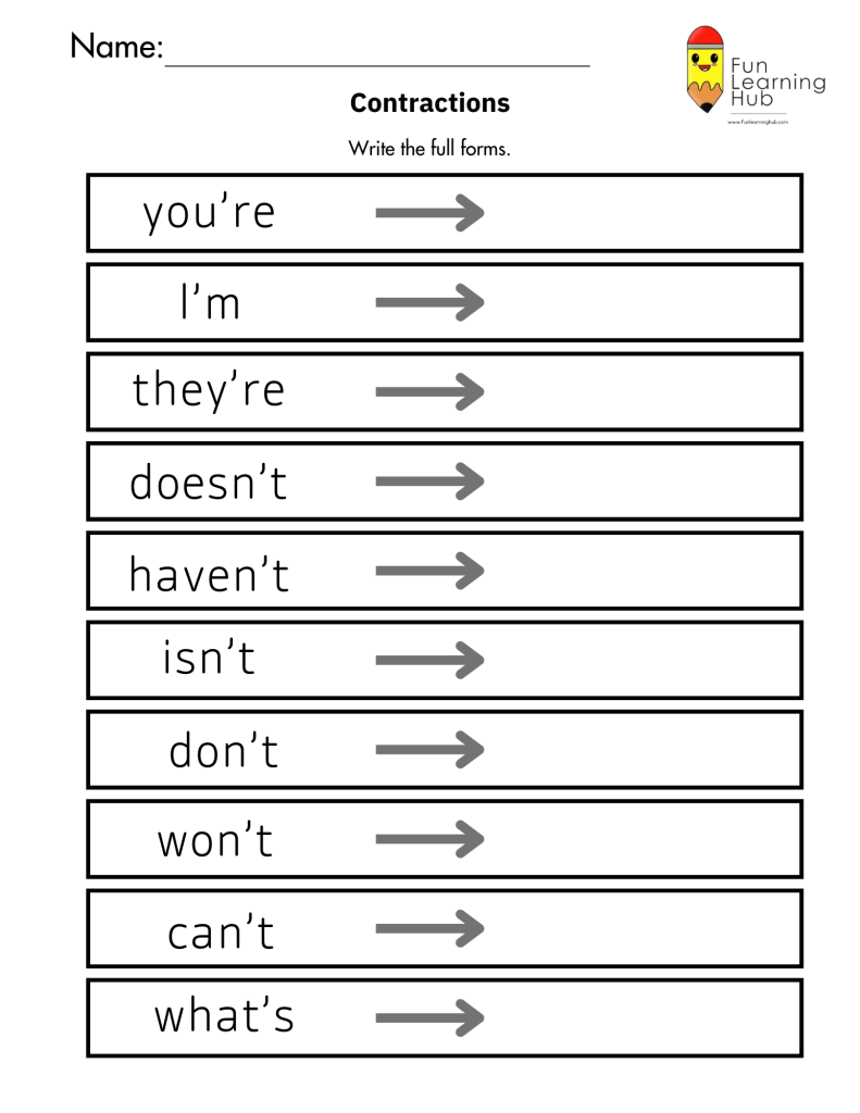 contractions worksheets