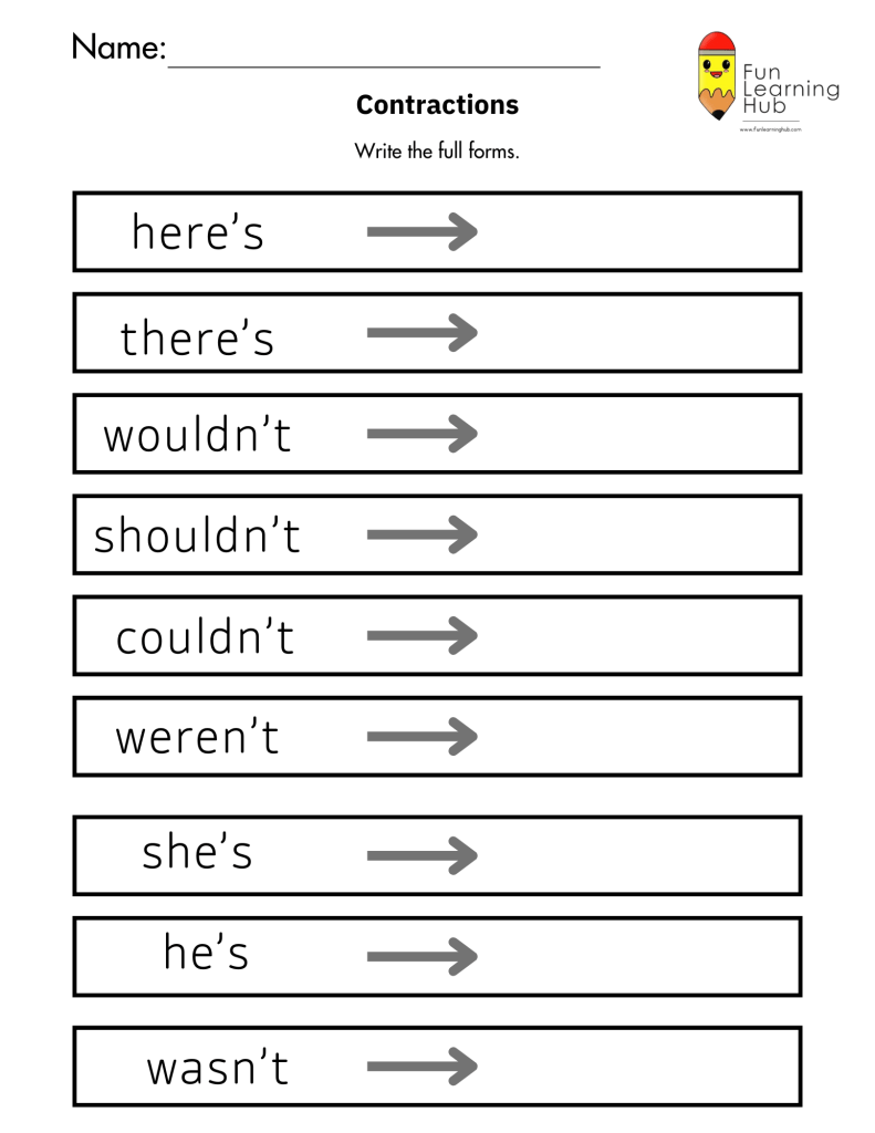 contractions worksheets