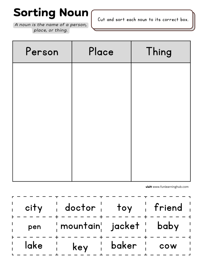 first grade noun worksheets for free