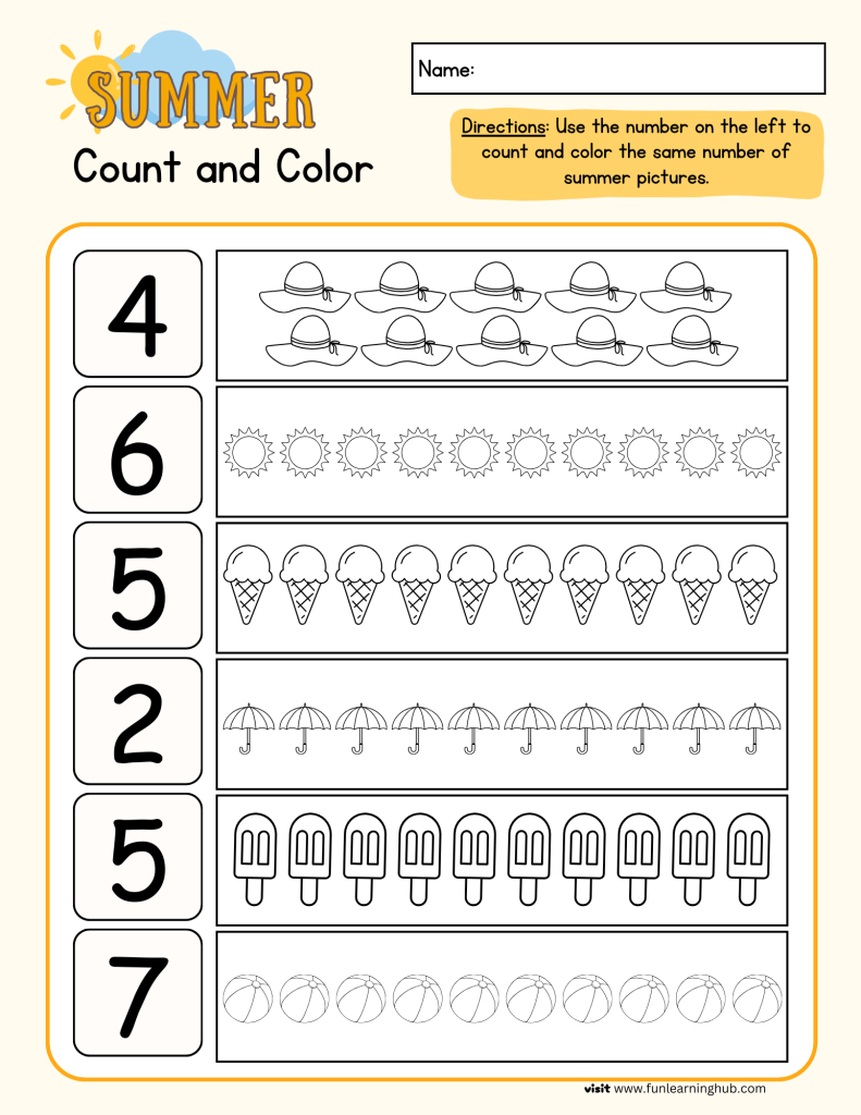 summer worksheets counting