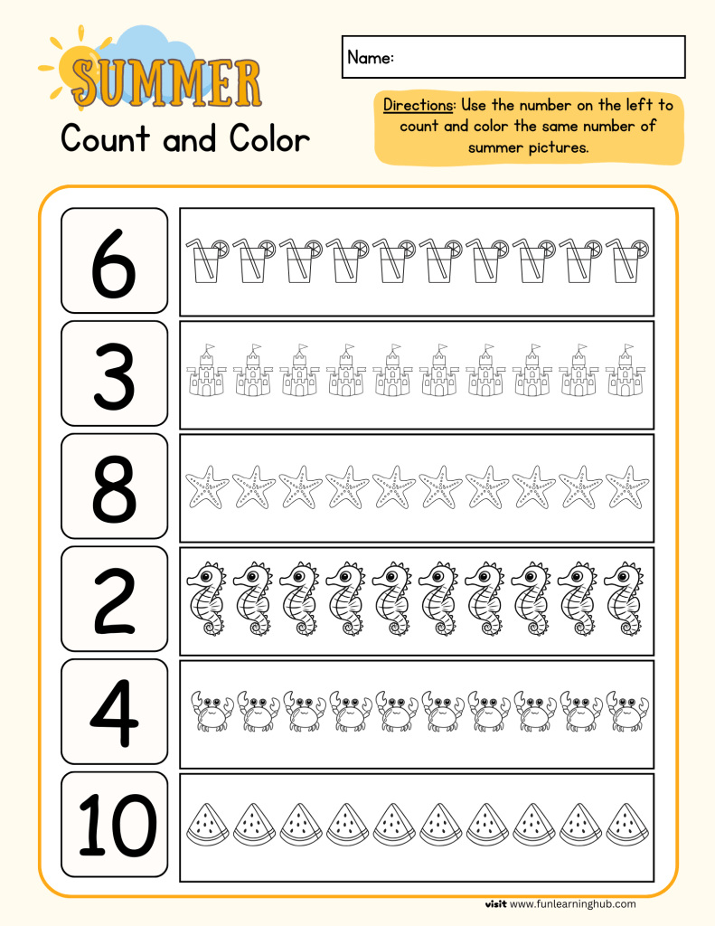 summer worksheets coloring