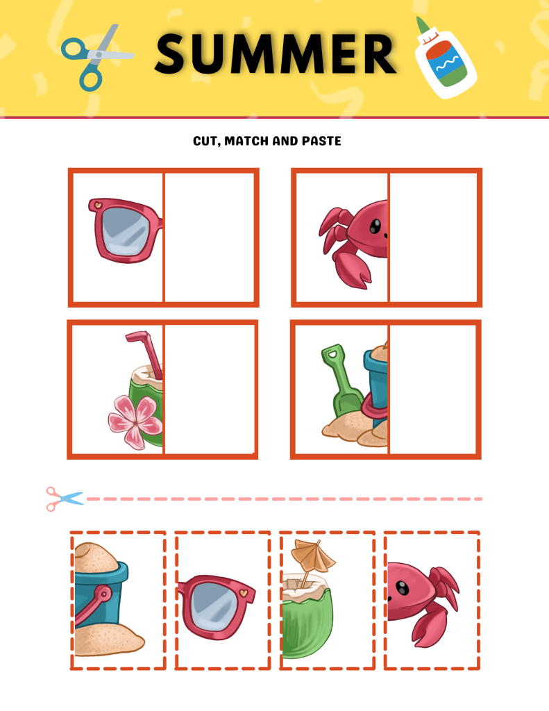 Summer Cut and Paste Worksheets