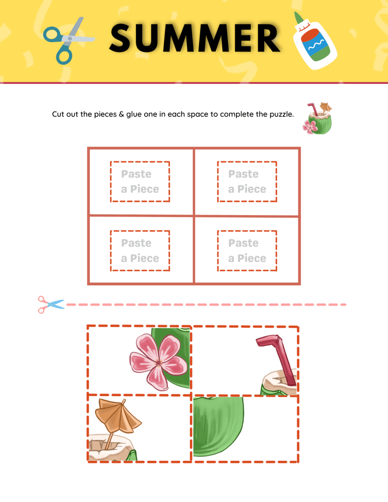 Summer Cut and Paste Worksheets