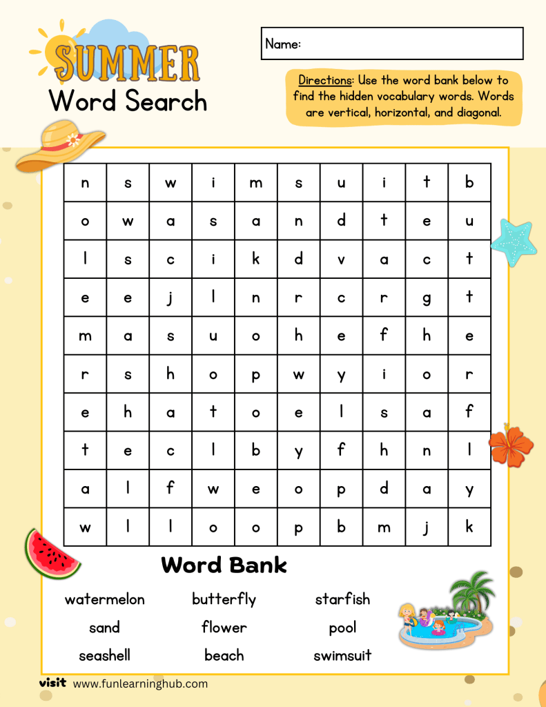 Summer Word Search for Kids