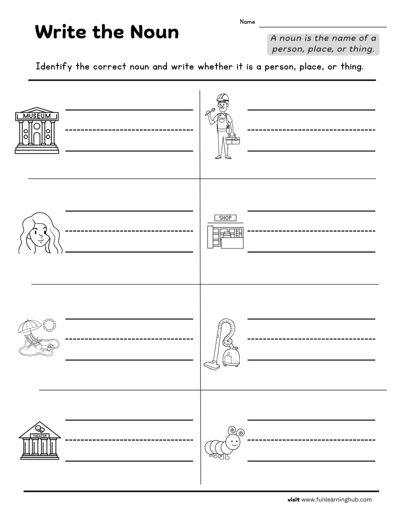 first grade write the noun worksheets for free