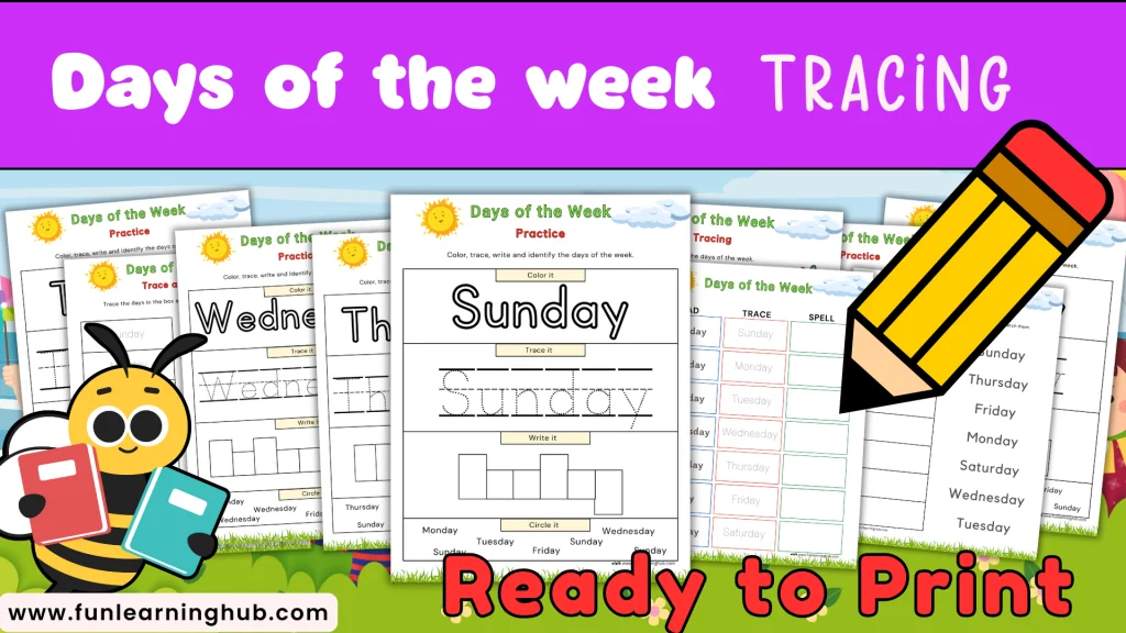 days of the week tracing worksheets