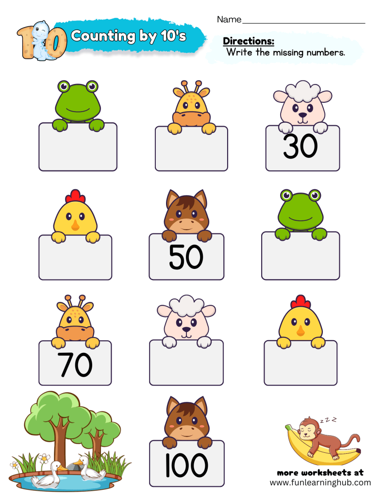 skip counting by 10's worksheets