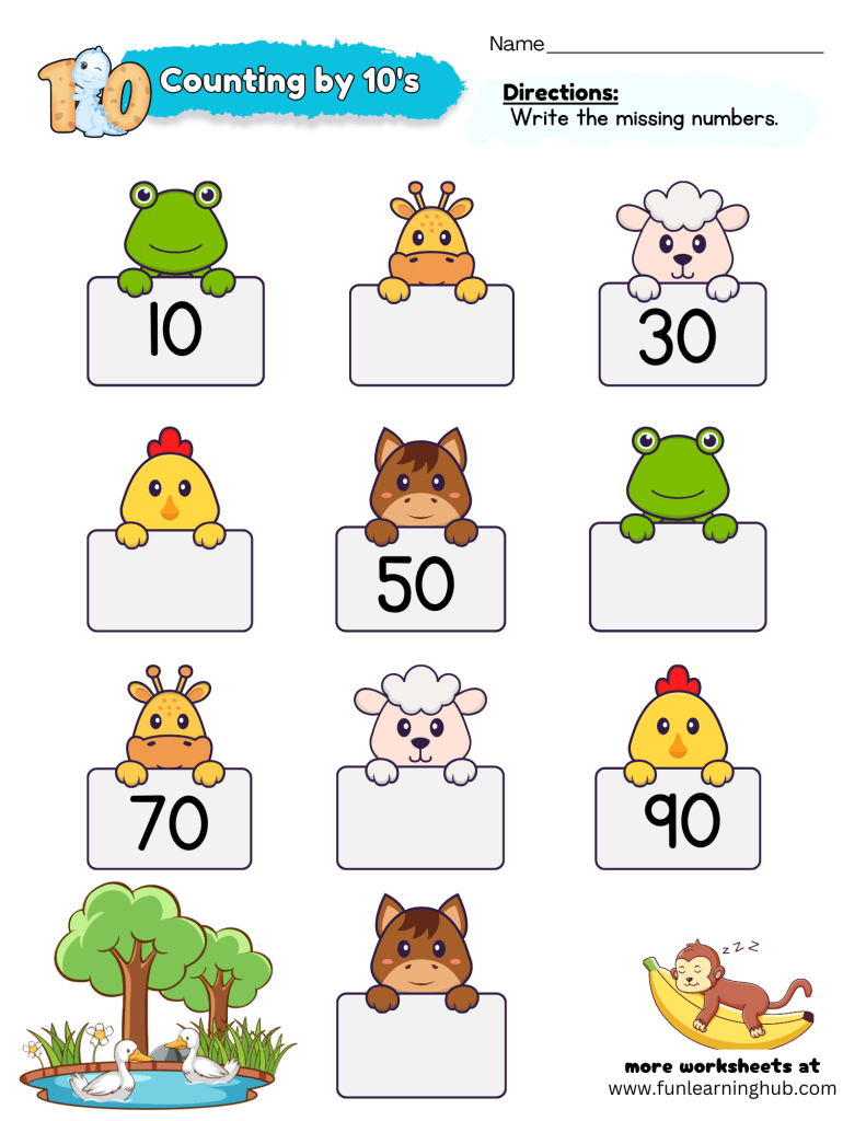 skip counting by 10's worksheets