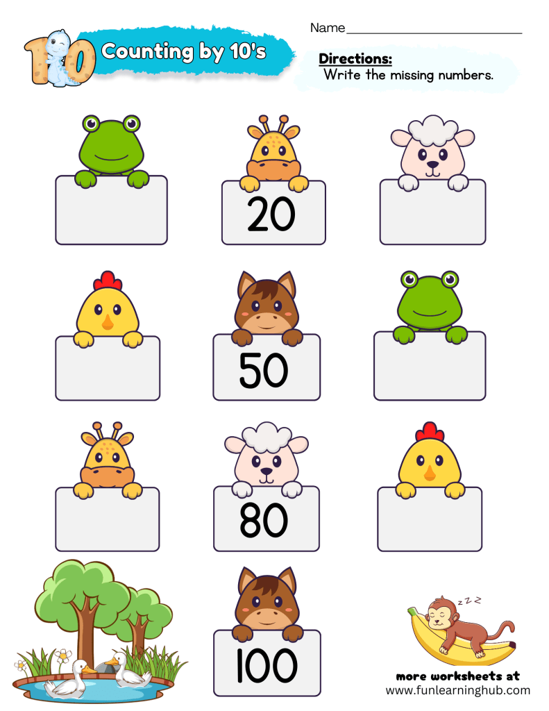 skip counting by 10's worksheets