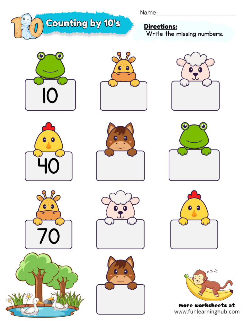 skip counting by 10's worksheets