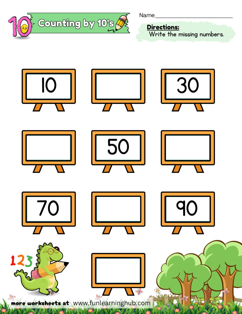 skip counting by 10's worksheets