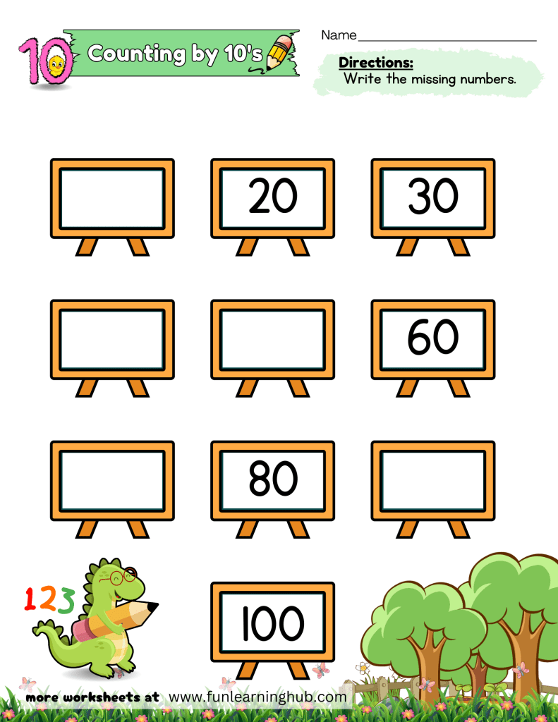 skip counting by 10's worksheets