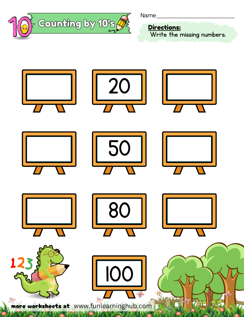 skip counting by 10's worksheets