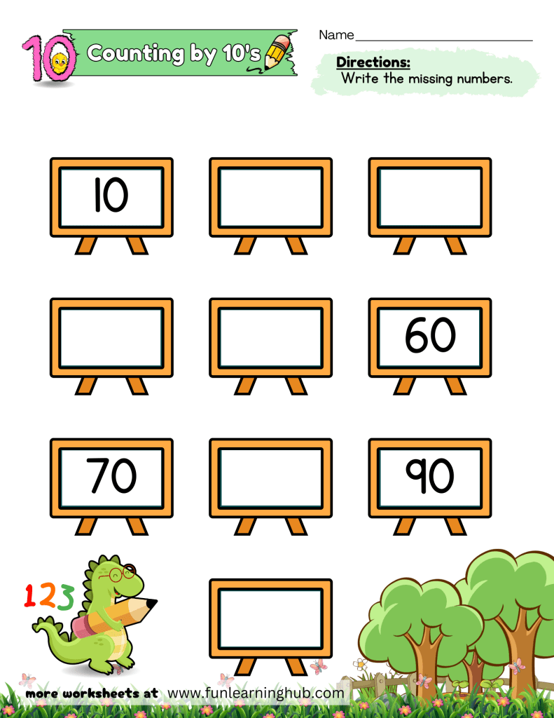 skip counting by 10's worksheets