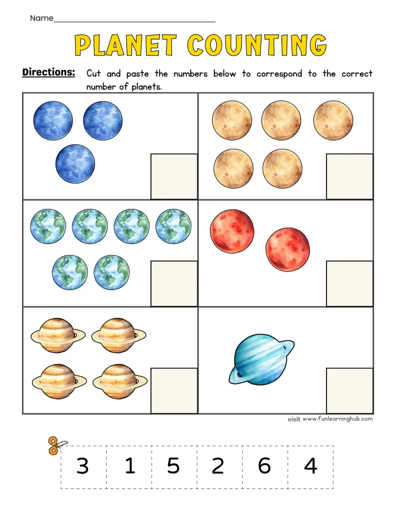 FREE Planets Cut and Paste Printable Activity for Kids 8 planets cut and paste
