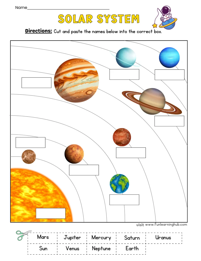 FREE Planets Cut and Paste Printable Activity for Kids 30 solar system planets cut and paste