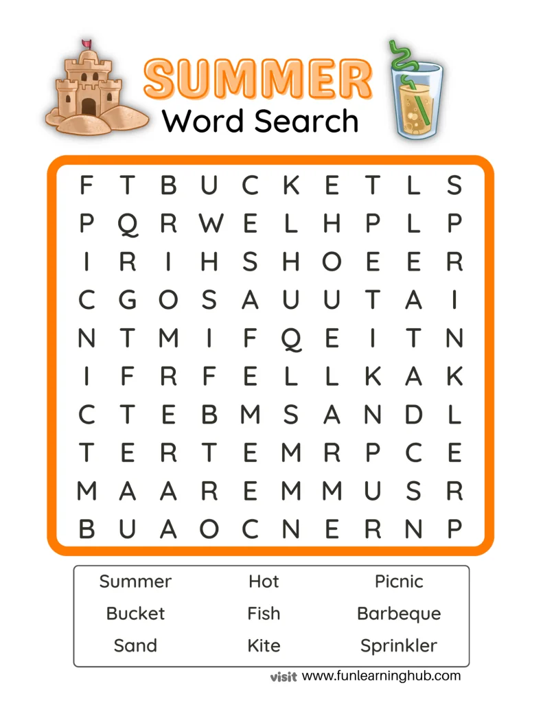 Summer Word Search 12 Summer printable