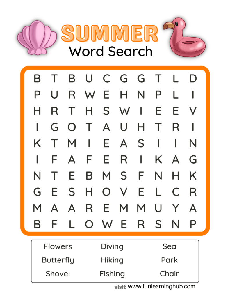 Summer Word search printable