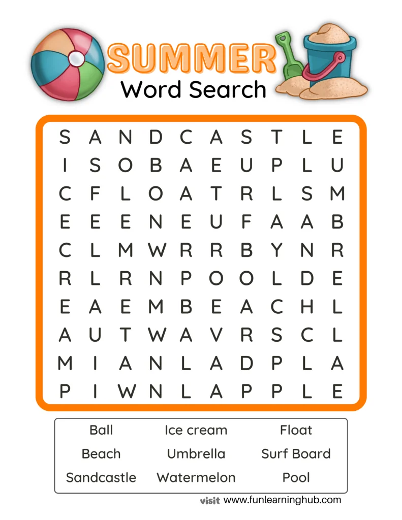 Summer Word Search 9 summer word search for kids