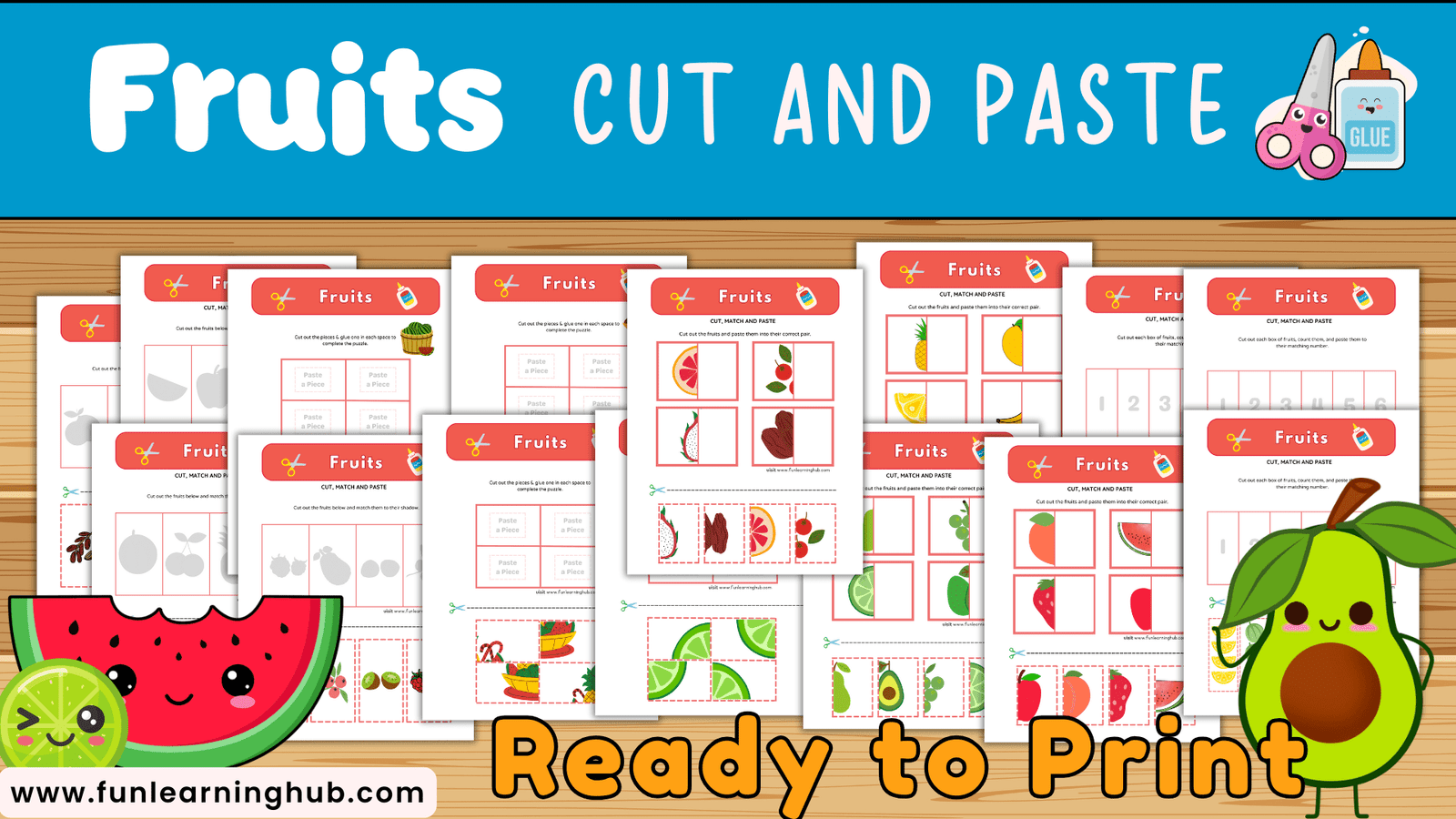 fruits cut and paste worksheets