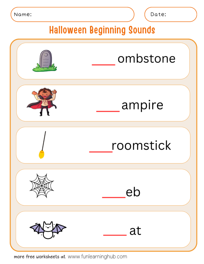 Halloween Beginning Sounds Worksheet