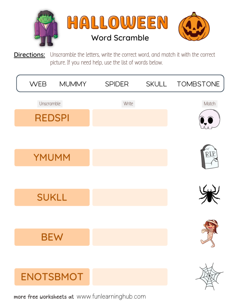 Halloween Word Scramble for free