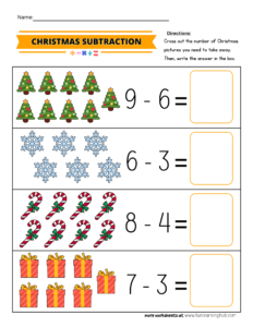 Christmas Cross and Subtract Worksheet