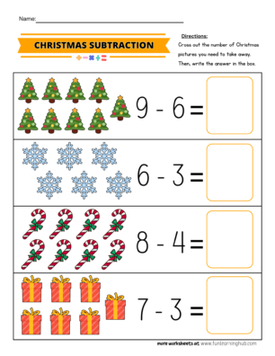 Christmas Cross and Subtract Worksheet