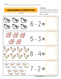 Farm Animals Cross and Subtract Worksheet