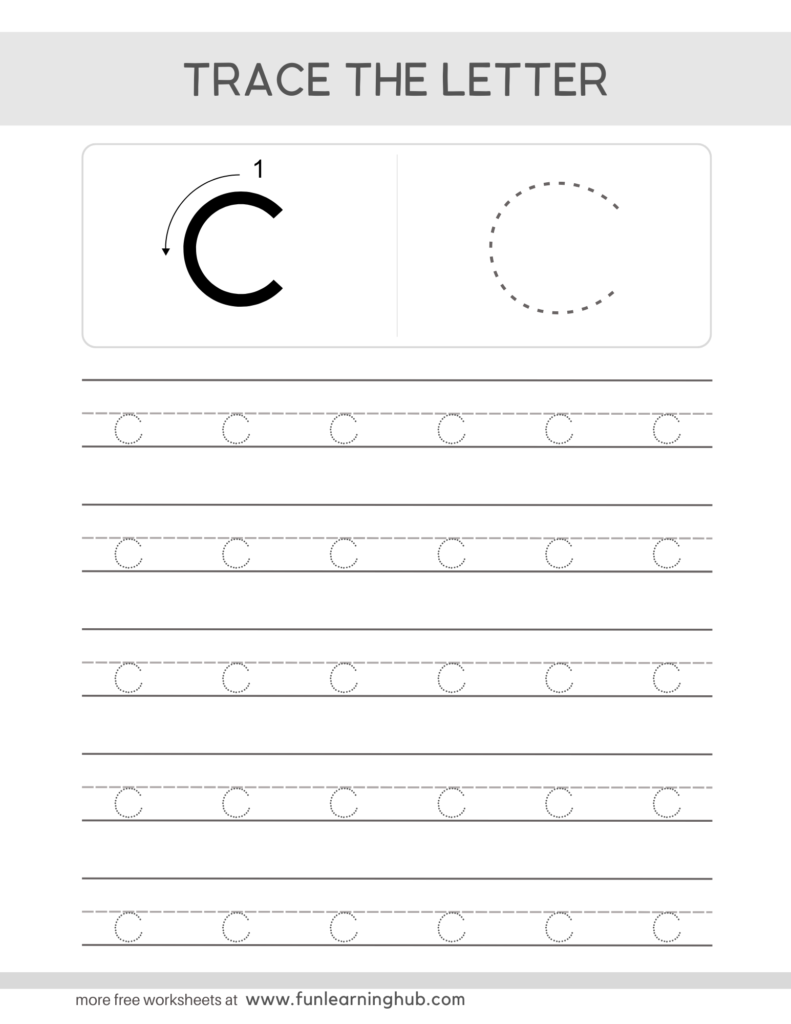 Letter Tracing Practice Sheets Lowercase c