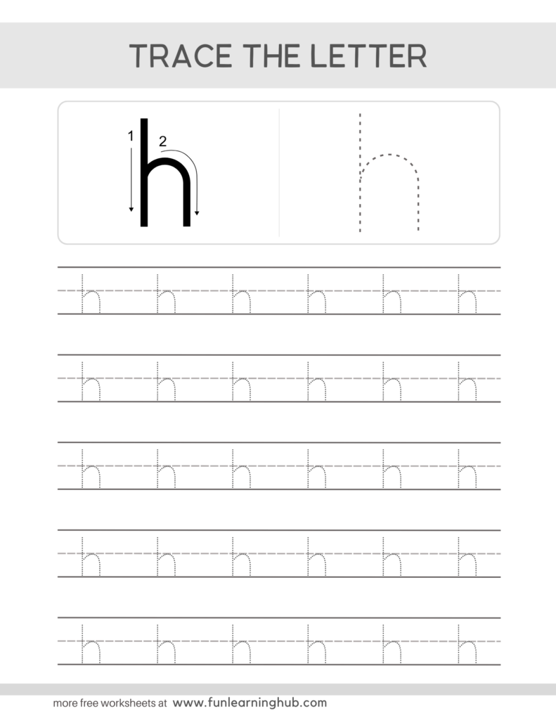 Letter Tracing Practice Sheets Lowercase h