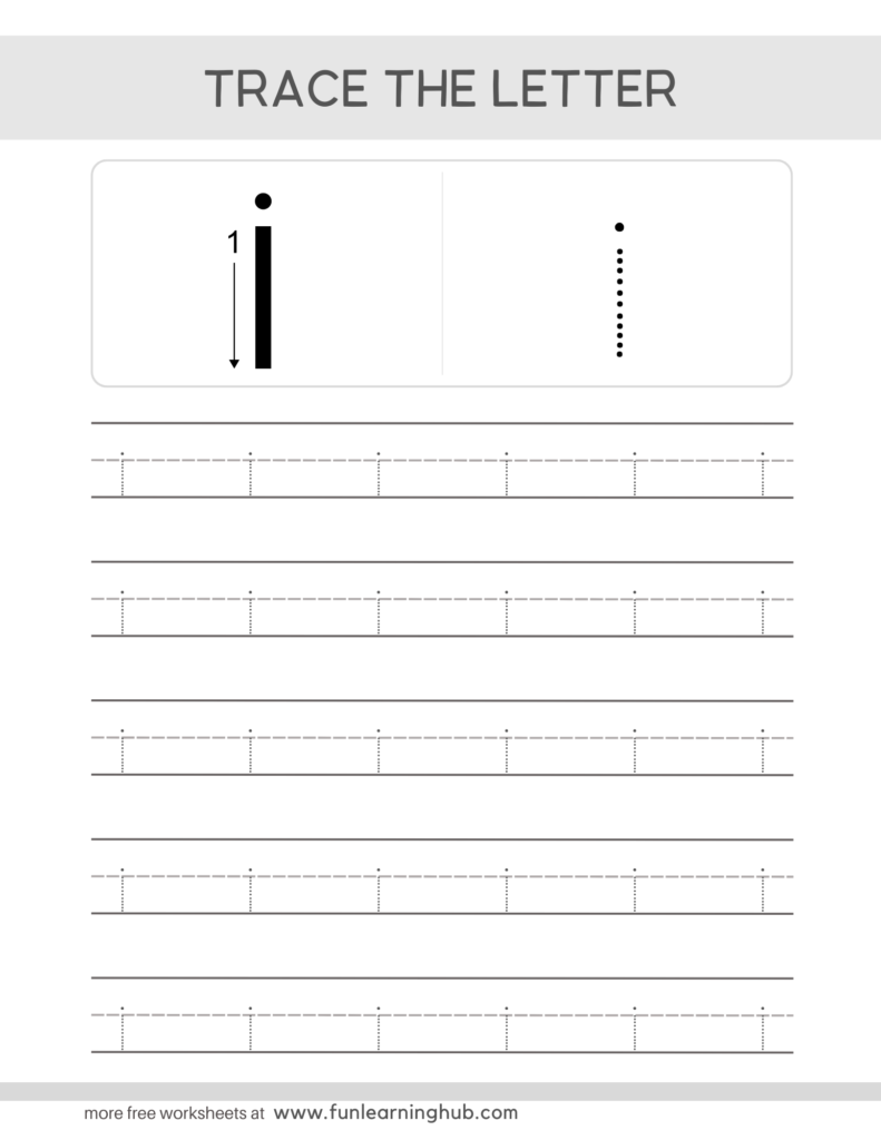 Letter Tracing Practice Sheets Lowercase i