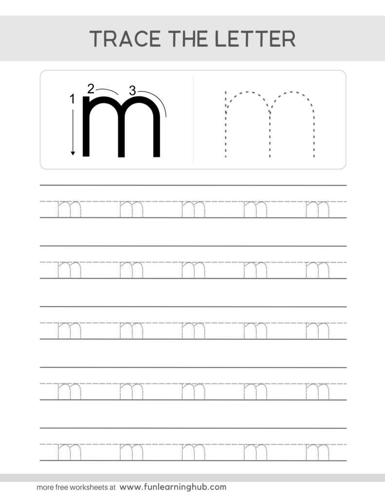 Letter Tracing Practice Sheets Lowercase m