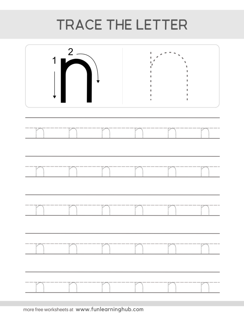 Letter Tracing Practice Sheets Lowercase n