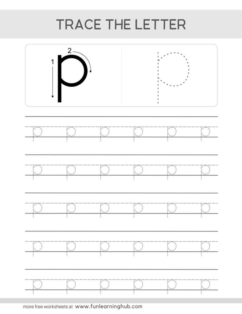 Letter Tracing Practice Sheets Lowercase p