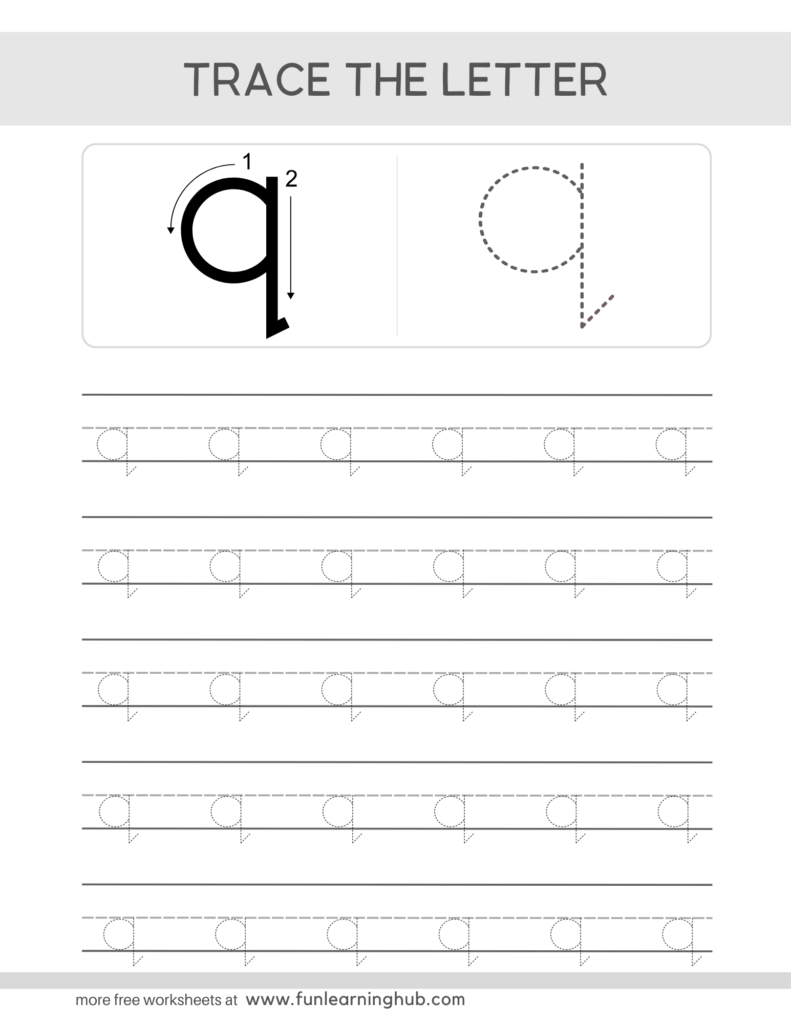 Letter Tracing Practice Sheets Lowercase q