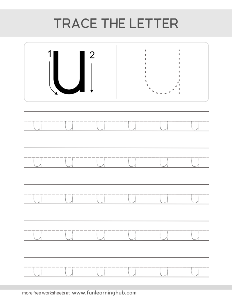 Letter Tracing Practice Sheets Lowercase u