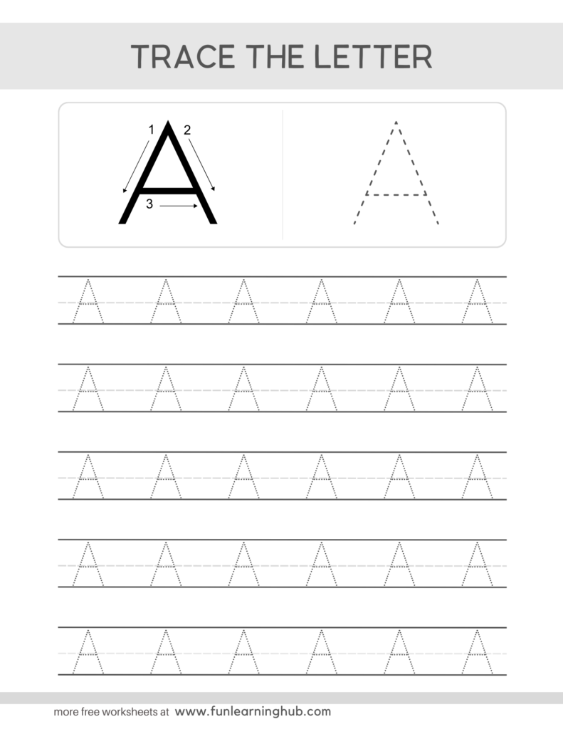 Letter Tracing Practice Sheets Uppercase A