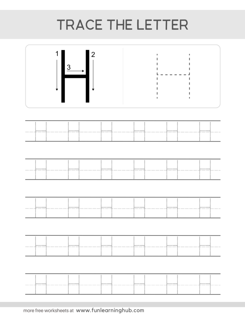 Letter Tracing Practice Sheets Uppercase H