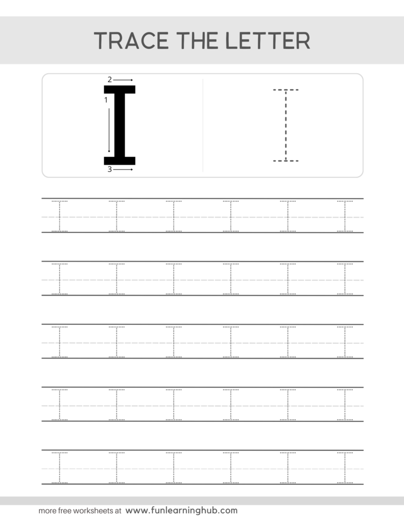 Letter Tracing Practice Sheets Uppercase I