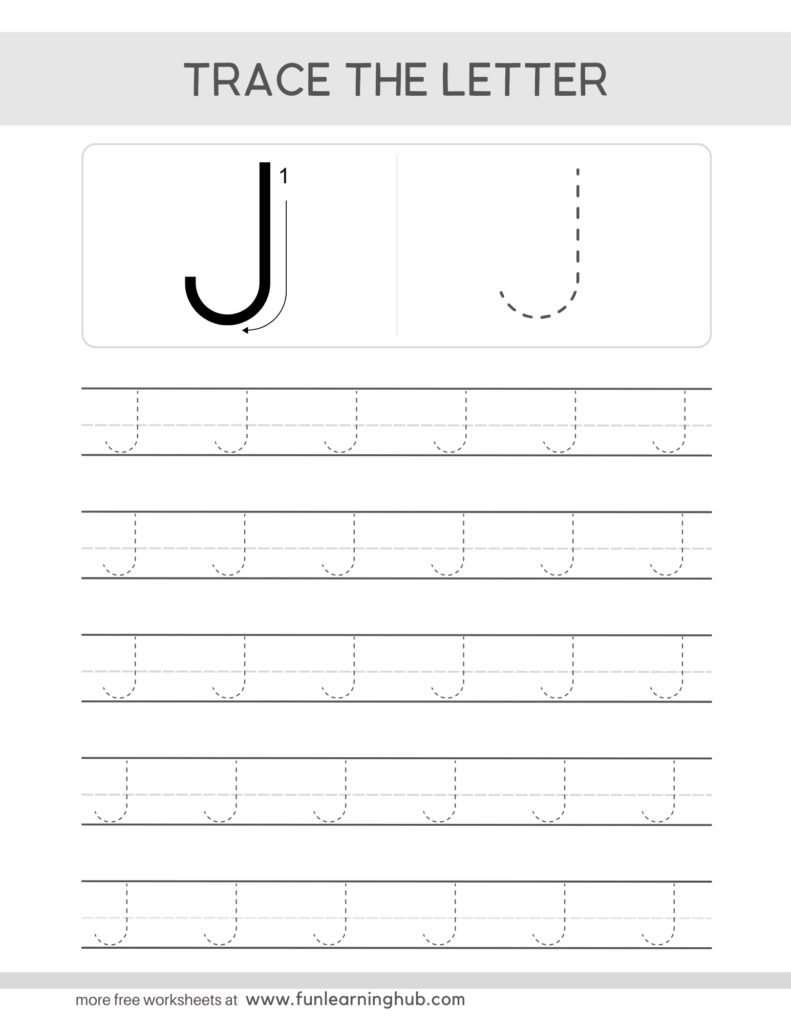 Letter Tracing Practice Sheets Uppercase J