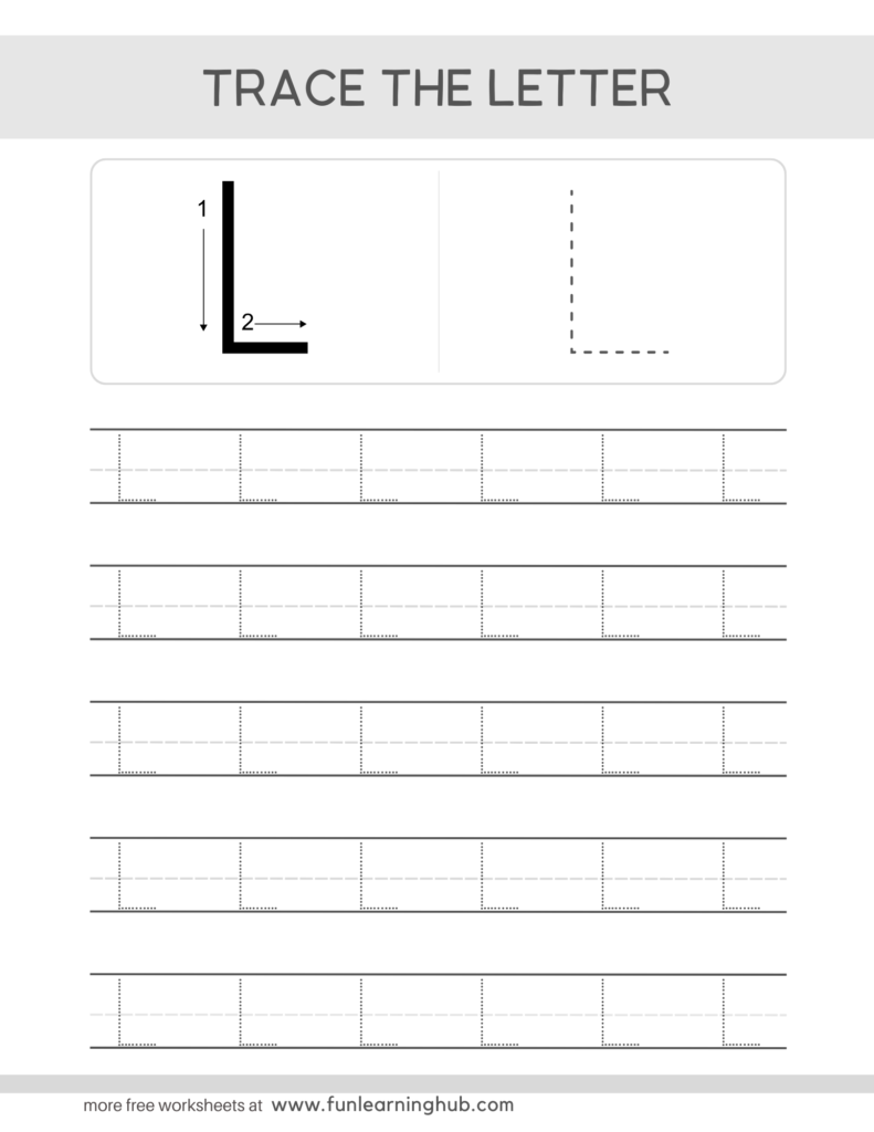 Letter Tracing Practice Sheets Uppercase L